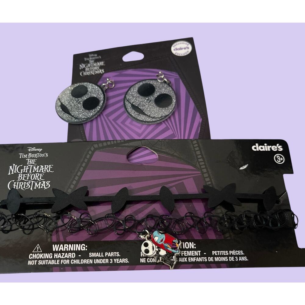 Disney The Nightmare Before Christmas Jack And Sally Earrings & Necklace Set